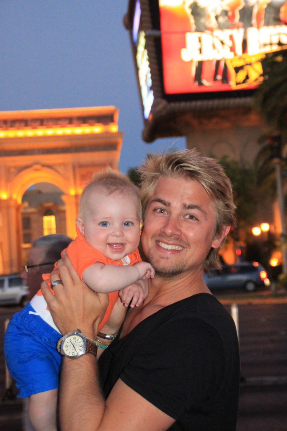 Very happy men on the Vegas Strip